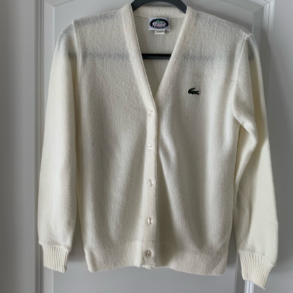 Vintage Izod Lacoste Cardigan - White, Small